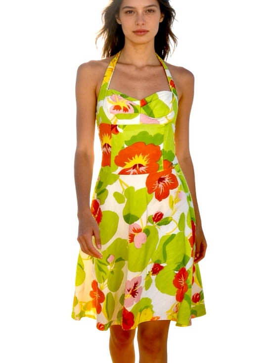 Miss Sixty Dresses & Skirts - Miss Sixty Hibiscus Lime Green Floral Halter Dress